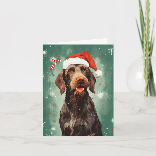 Drahthaar Pointer Weihnachtsmalerei Kunst Karte (Vorderseite)