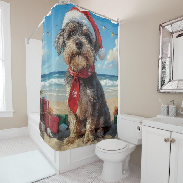 Drahthaar Pointing Griffon Dog Christmas Beach Duschvorhang (Beispiel)