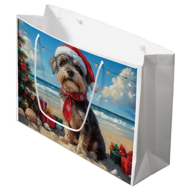 Drahthaar Pointing Griffon Dog Christmas Beach Große Geschenktüte (Vorderseite Schrägansicht)