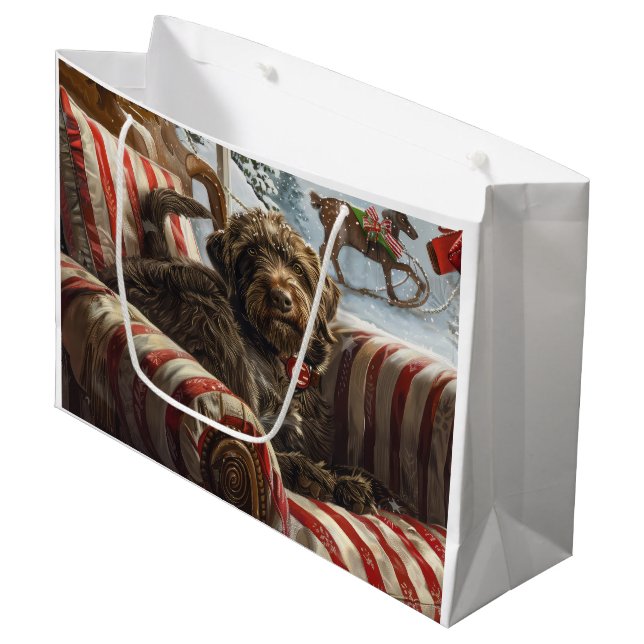 Drahthaar Pointing Griffon Dog Weihnachtsfest Große Geschenktüte (Vorderseite Schrägansicht)