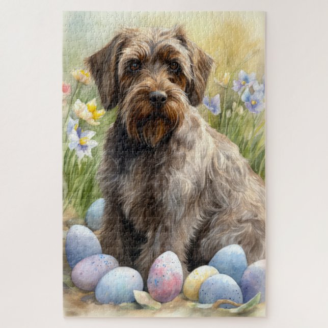 Drahthaar Pointing Griffon Easter Eggs Holiday (Vertikal)