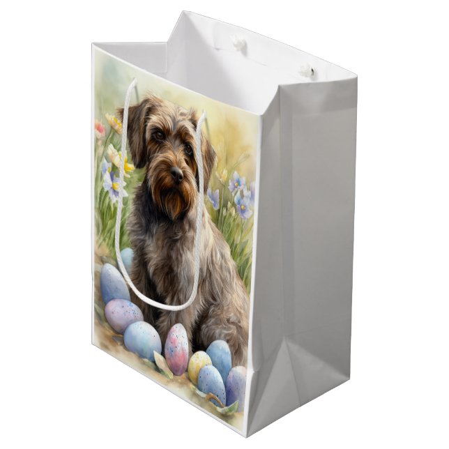 Drahthaar Pointing Griffon Easter Eggs Holiday Mittlere Geschenktüte (Vorderseite Schrägansicht)