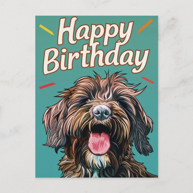 Drahthaar Pointing Griffon Happy Birthday Postkarte (Vorderseite)