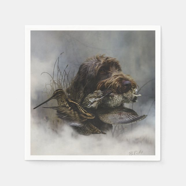 Drahthaar Pointing Griffon, Jagd auf Holzhaken Serviette (Vorderseite)