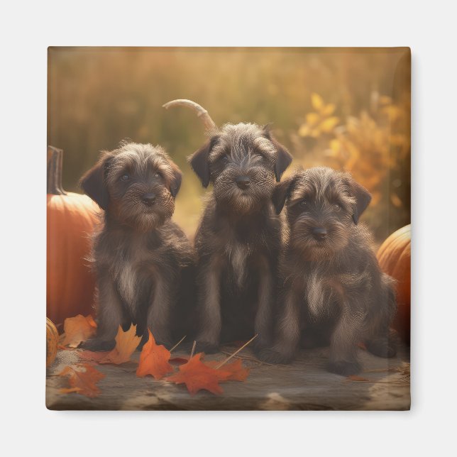 Drahthaar Pointing Griffon Puppy Herbst Magnet (Vorne)