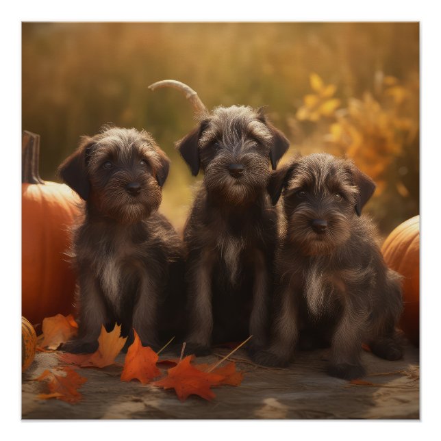 Drahthaar Pointing Griffon Puppy Herbst Poster (Vorderseite)