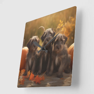 Drahthaar Pointing Griffon Puppy Herbst Quadratische Wanduhr