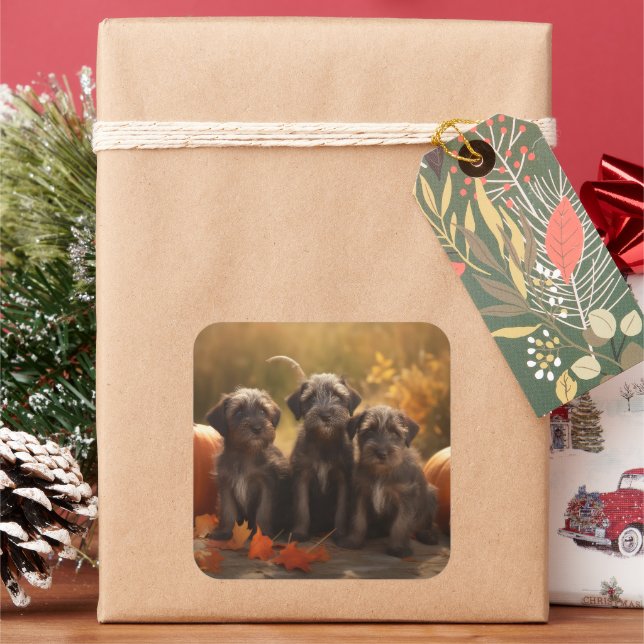 Drahthaar Pointing Griffon Puppy Herbst Quadratischer Aufkleber (Feiertag)