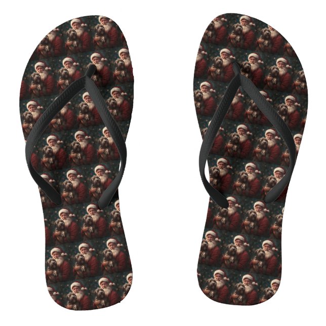 Drahthaar Pointing Griffon Santa Claus Weihnachten Flip Flops (Fußbett)