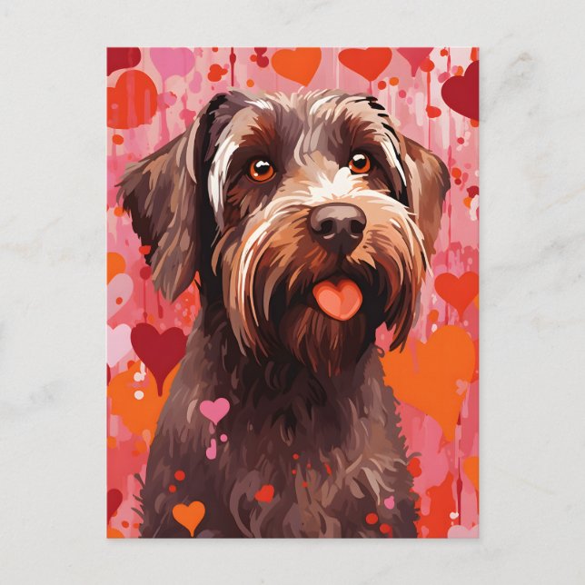 Drahthaar Pointing Griffon Valentinstag Postkarte (Vorderseite)