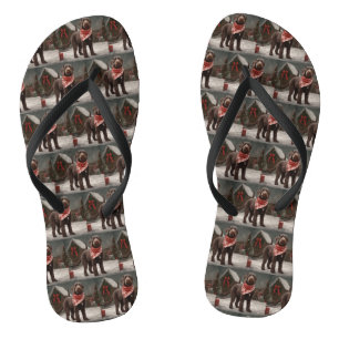 Drahthaar Pointing Hund im Schnee Weihnachten Flip Flops