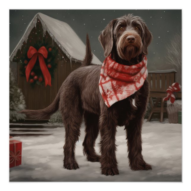 Drahthaar Pointing Hund im Schnee Weihnachten Poster (Vorderseite)