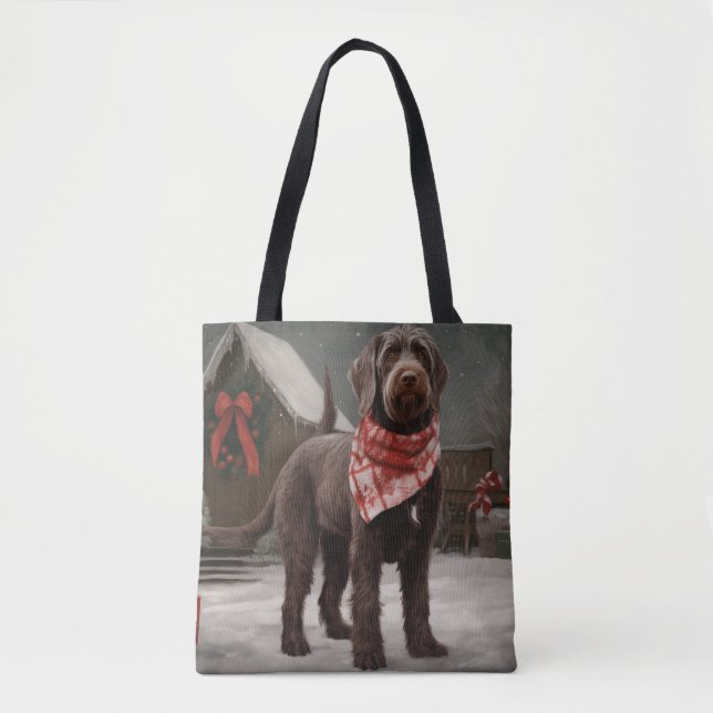 Drahthaar Pointing Hund im Schnee Weihnachten Tasche (Vorderseite)