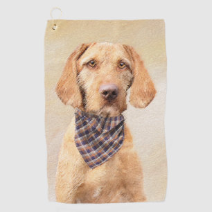 Drahthaar Vizsla Painting - Niedliche Hundekunst Golfhandtuch