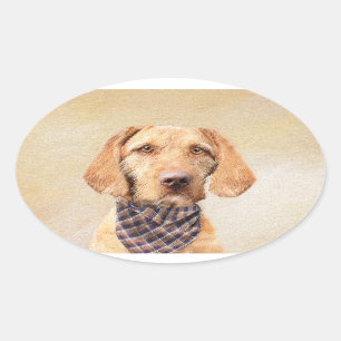 Drahthaar Vizsla Painting - Niedliche Hundekunst Ovaler Aufkleber