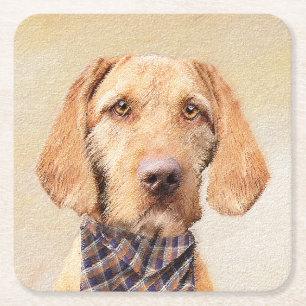 Drahthaar Vizsla Painting - Niedliche Hundekunst Rechteckiger Pappuntersetzer