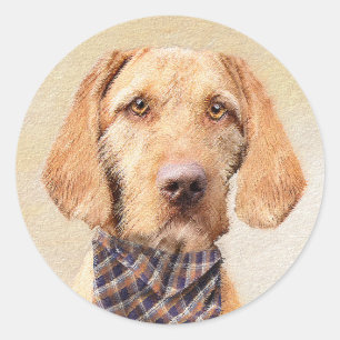 Drahthaar Vizsla Painting - Niedliche Hundekunst Runder Aufkleber