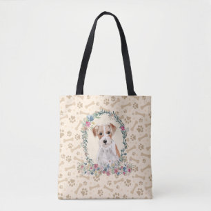 Drahthaare Jack Russell Dog Paw Print & Dog Bone  Tasche