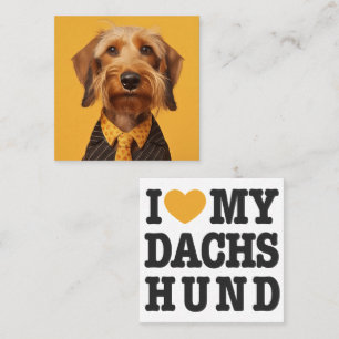 Drahthaarige Dachshung auf Gelb Quadratische Visitenkarte