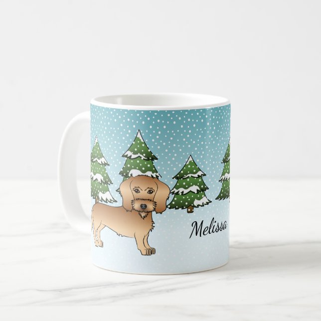 Drahthaarige Dackel im Winterwald Kaffeetasse (Vorderseite Links)