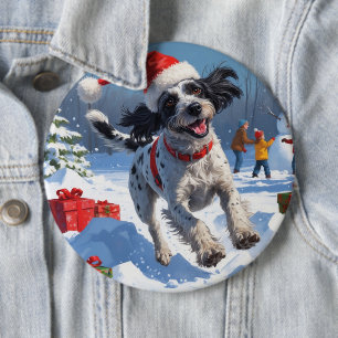 Drahthaariger Griffon mit Schneehut zum Weihnachts Button