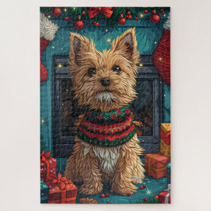 Drahthaariger Griffon mit Weihnachtsgeschenken