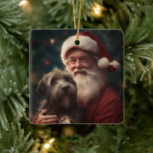 Drahthaariger Griffon-Santa-Claus-Weihnachten Keramikornament