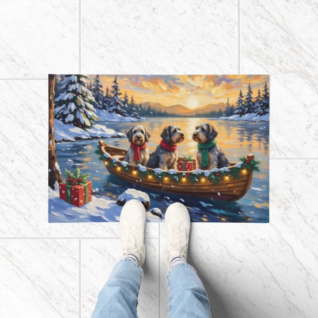 Drahthaariger Griffon Weihnachtsboot Urlaub Fußmatte (Indoor)