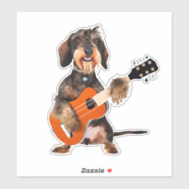 Drahthaarterrier Dackel Spielen Acoustic Gitarre Aufkleber