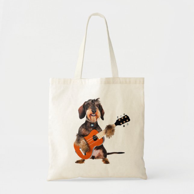 Drahthaarterrier Dackel Spielen Acoustic Gitarre Tragetasche (Vorne)