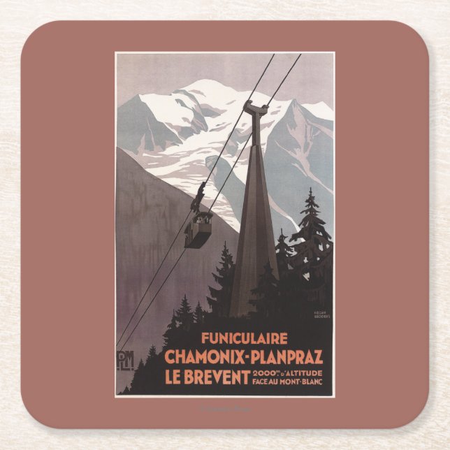 Drahtseilbahn-Plakat Funiculaire Le Brevent Rechteckiger Pappuntersetzer (Vorderseite)
