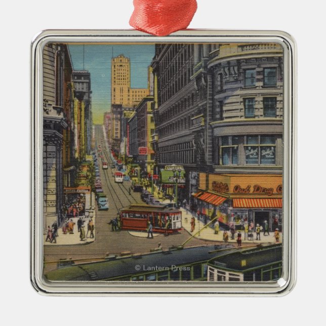 Drahtseilbahnen auf Markt und Powell-Straße Silbernes Ornament (Vorne)