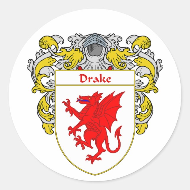 Drake Coat of Arms (Mantled) Runder Aufkleber (Vorderseite)