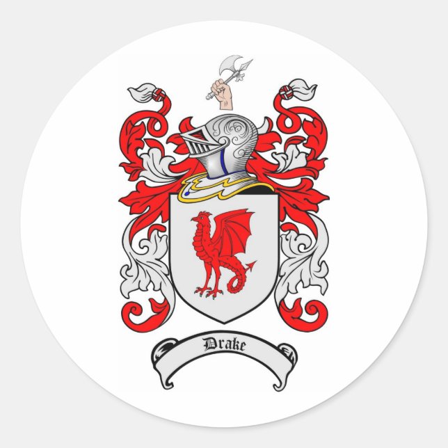 DRAKE-FAMILIENWAPPEN - ZIEHEN VON WAFFEN RUNDER AUFKLEBER (Vorderseite)