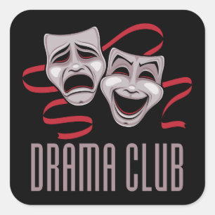 Drama Club Komödien- und Tragödienmasken Quadratischer Aufkleber