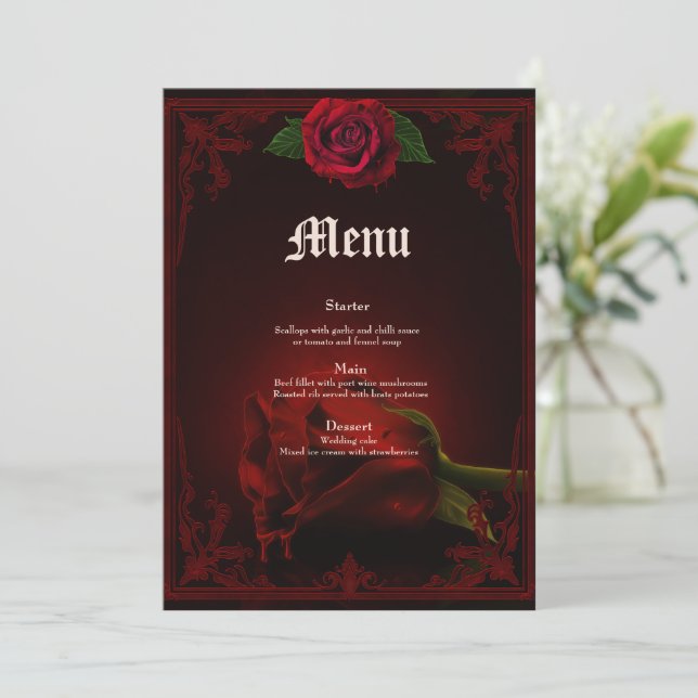 Drama der Liebe, die gotische Rose der Erinnerung. Menükarte (Stehend Vorderseite)