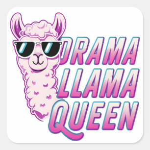 Drama Llama Queen Niedlich Llama mit Sonnenbrille  Quadratischer Aufkleber