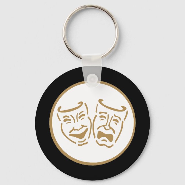 Drama-Masken (weiß & Gold) Schlüsselanhänger (Vorderseite)