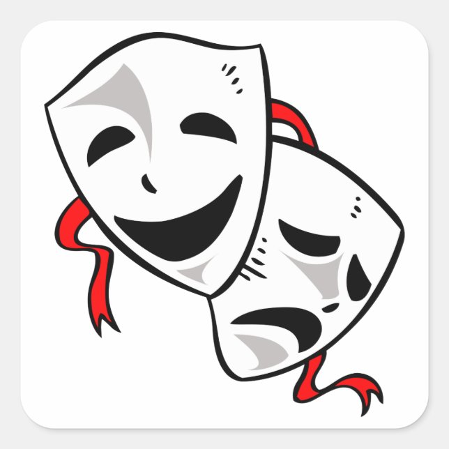 Drama Masks Quadratischer Aufkleber (Vorderseite)