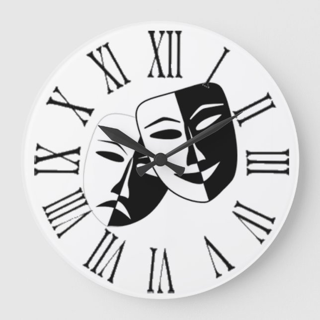 DRAMA MASKS ROMAN NUMERN KLICKEN GROßE WANDUHR (Vorderseite)