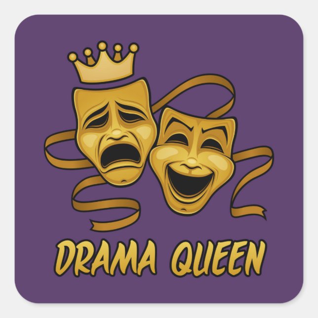 Drama Queen Comedy and Tragedy Gold Theater Maske Quadratischer Aufkleber (Vorderseite)