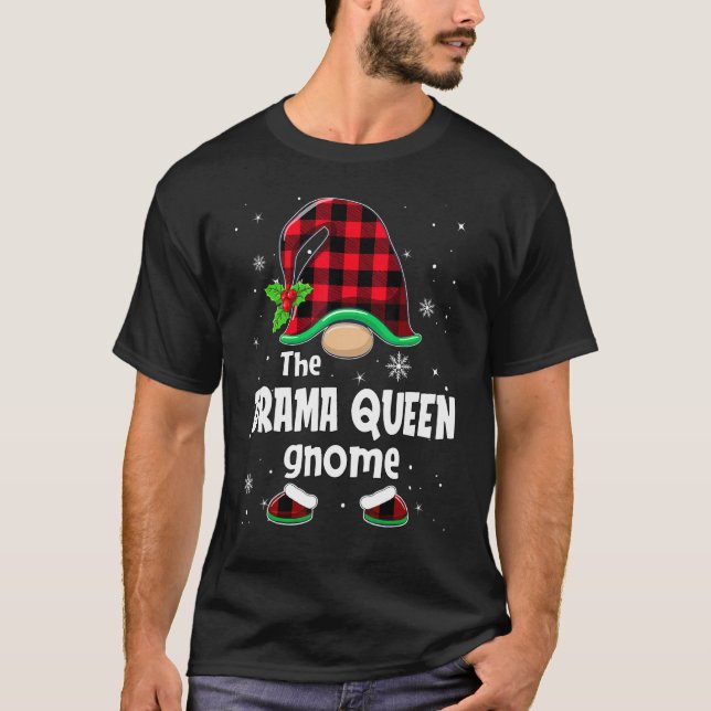 Drama Queen Gnome Buffalo Plaid Christmas Matching T-Shirt (Vorderseite)