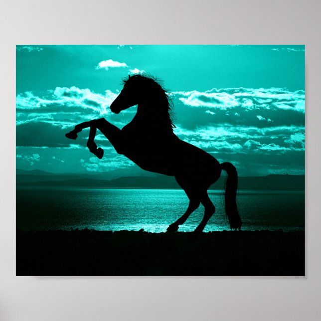 Dramatic Black Horse Teal Sky Peaceful  Poster (Vorne)