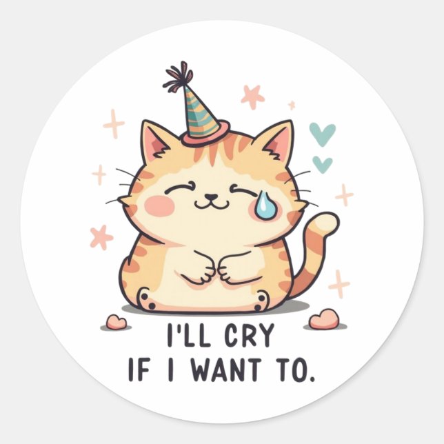 Dramatic Cat Crying Party Sticker - Relatable Humo (Vorderseite)