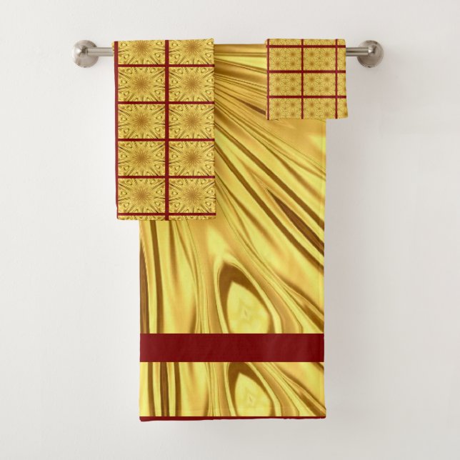 Dramatic Elegance: Gilded Zenith | Crimson & Gold Badhandtuch Set (Insitu)