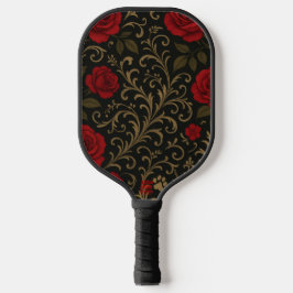 Dramatic Floral Red Romantic Spanish Scrolls Pickleball Schläger