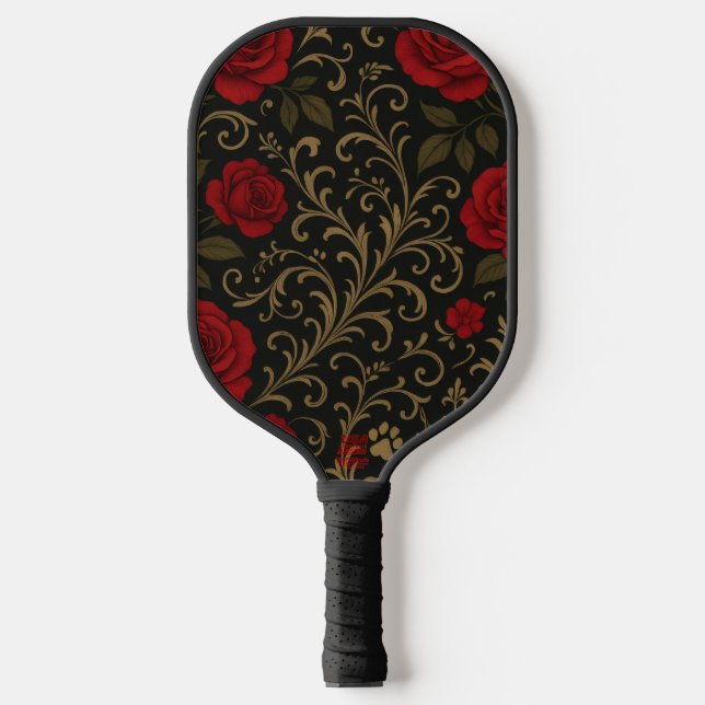 Dramatic Floral Red Romantic Spanish Scrolls Pickleball Schläger (Vorderseite)
