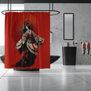 Dramatic Red and Black Kabuki Theater Duschvorhang