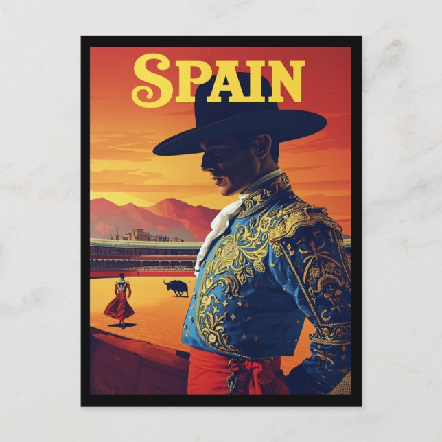 Dramatic Spain Matador Vintage Travel Art Postkarte (Vorderseite)