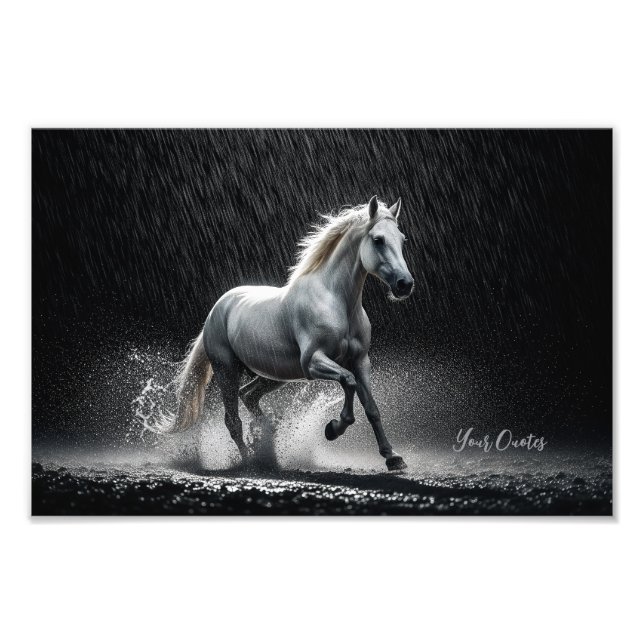 Dramatic White Horse Galloping in Rain Fotodruck (Vorne)
